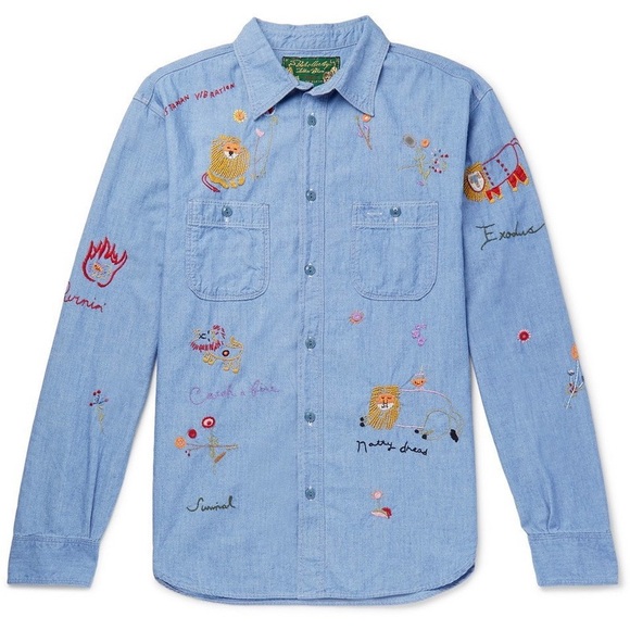 Kapital Other - KAPITAL - Bob Marley Embroidered Cotton-Chambray Shirt - Light blue size medium